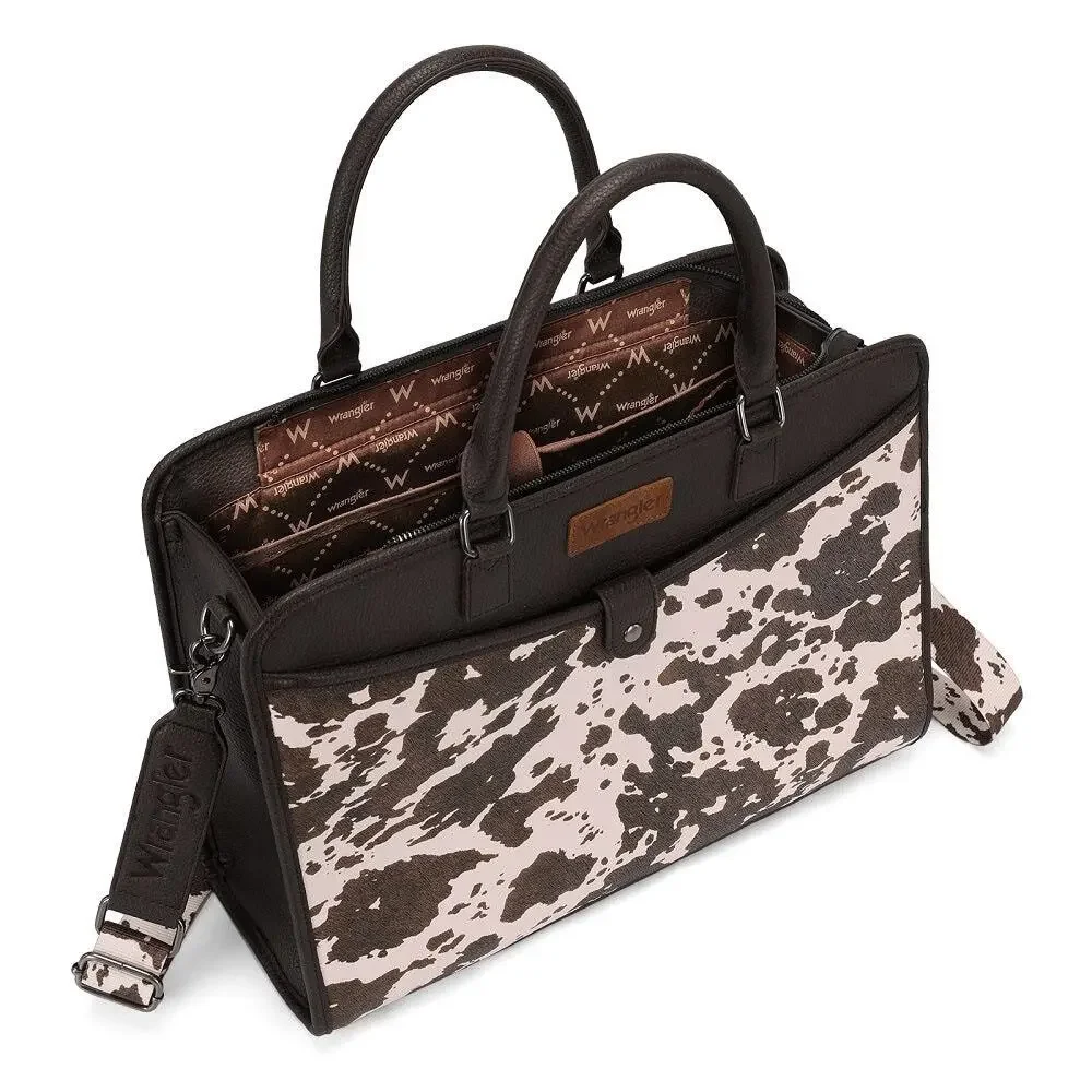 Wrangler Coffee Brown Cow Print Laptop/Multi-Use Briefcase Bag
